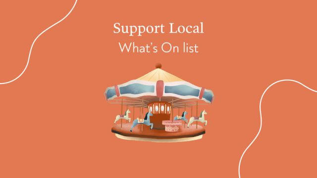 An illustration of a carousal on a solid orange background  