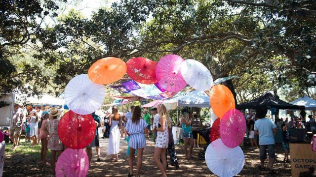 colourful open air markets with stalls by the lake