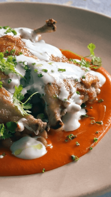 Close up of a chicken dish at Amarilla in Terrigal